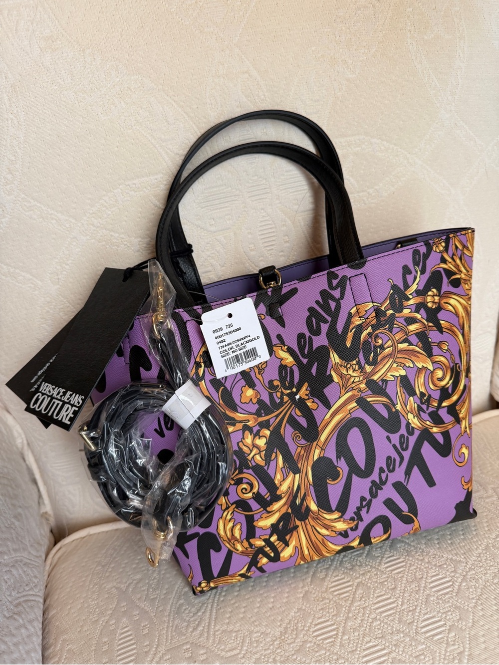 Versace Jeans Couture Purple Baroque Tote Bag - Picture 2 of 4